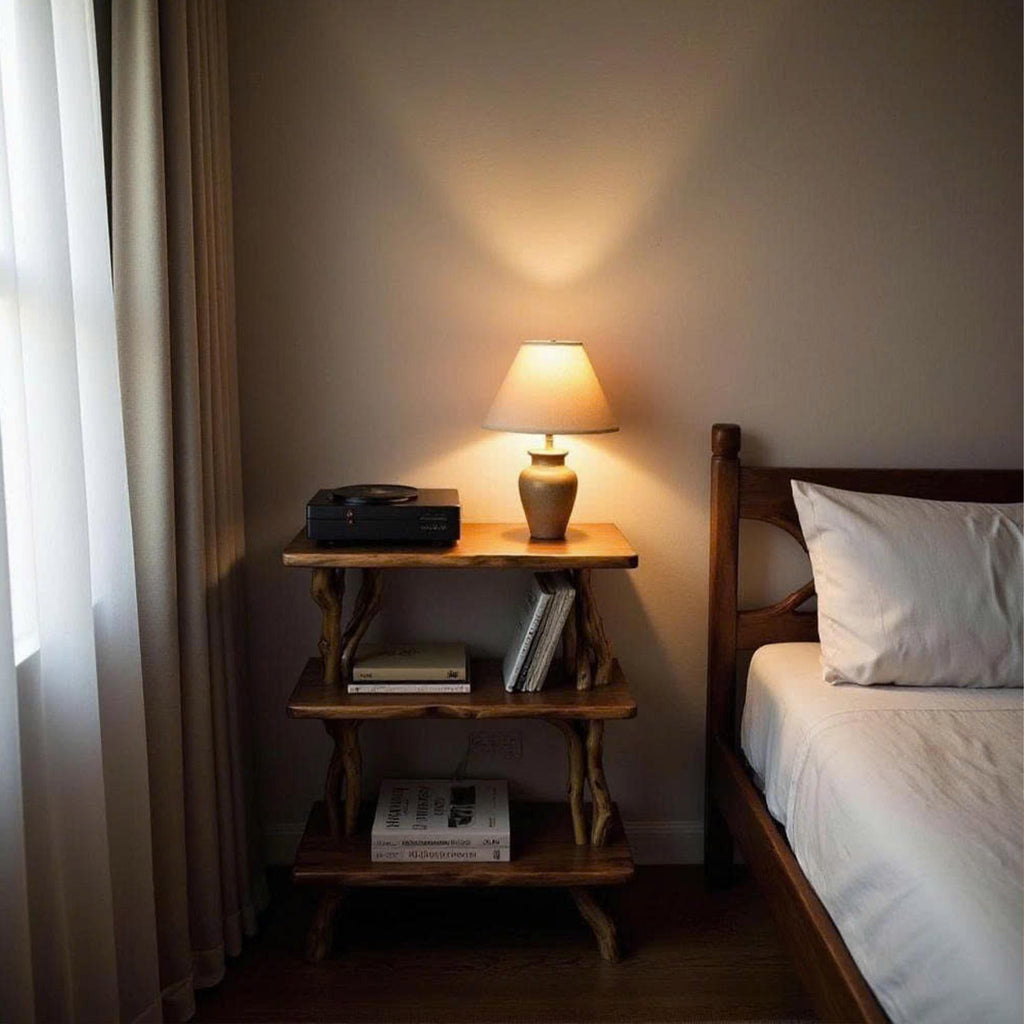 Natural wood bookcase solid wood rustic night stand mini bedside table free standing shelf handmade furniture