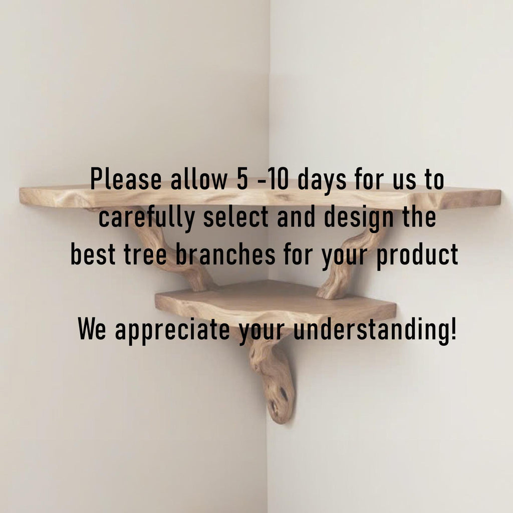Floating corner shelf driftwood branch wall mounted shelf art bookshelf solid wood decor for home