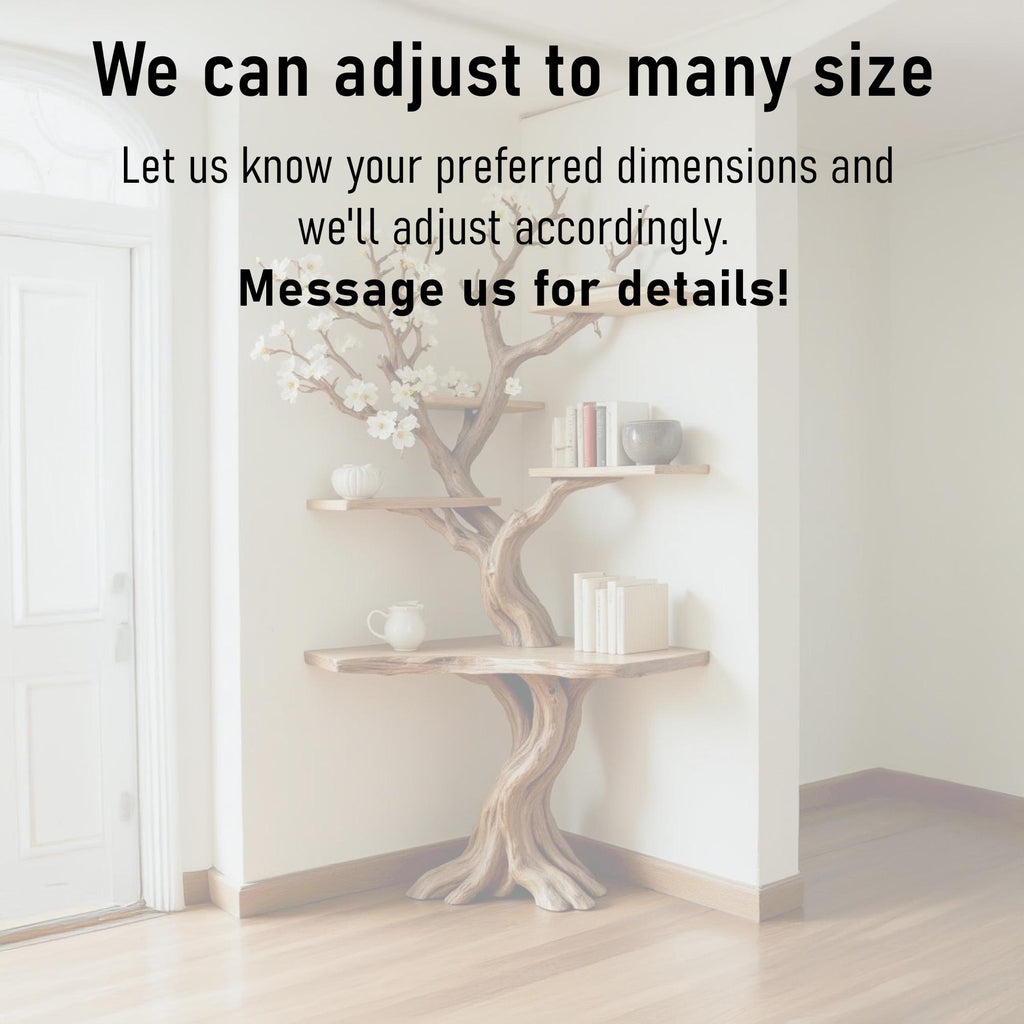Tree corner floating bookshelf driftwood branch bookcase wood wall book shelving rustic corner shelf unique living room decoration