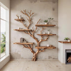 Tree branch bookshelves on wall natural wood bookcase floor bookshelf driftwood wall art unique handcrafted