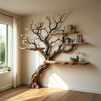 Flower tree branch bookshelf driftwoood tree shelf wall mount live edge shelving bookcase art decoration