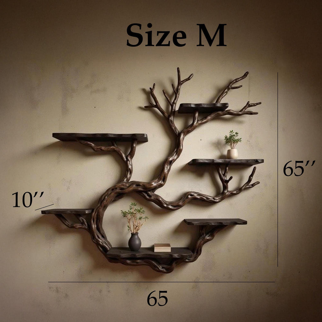 Wall mount driftwood tree shelf rustic bookshelf branch tree shape art sculptured housewarming