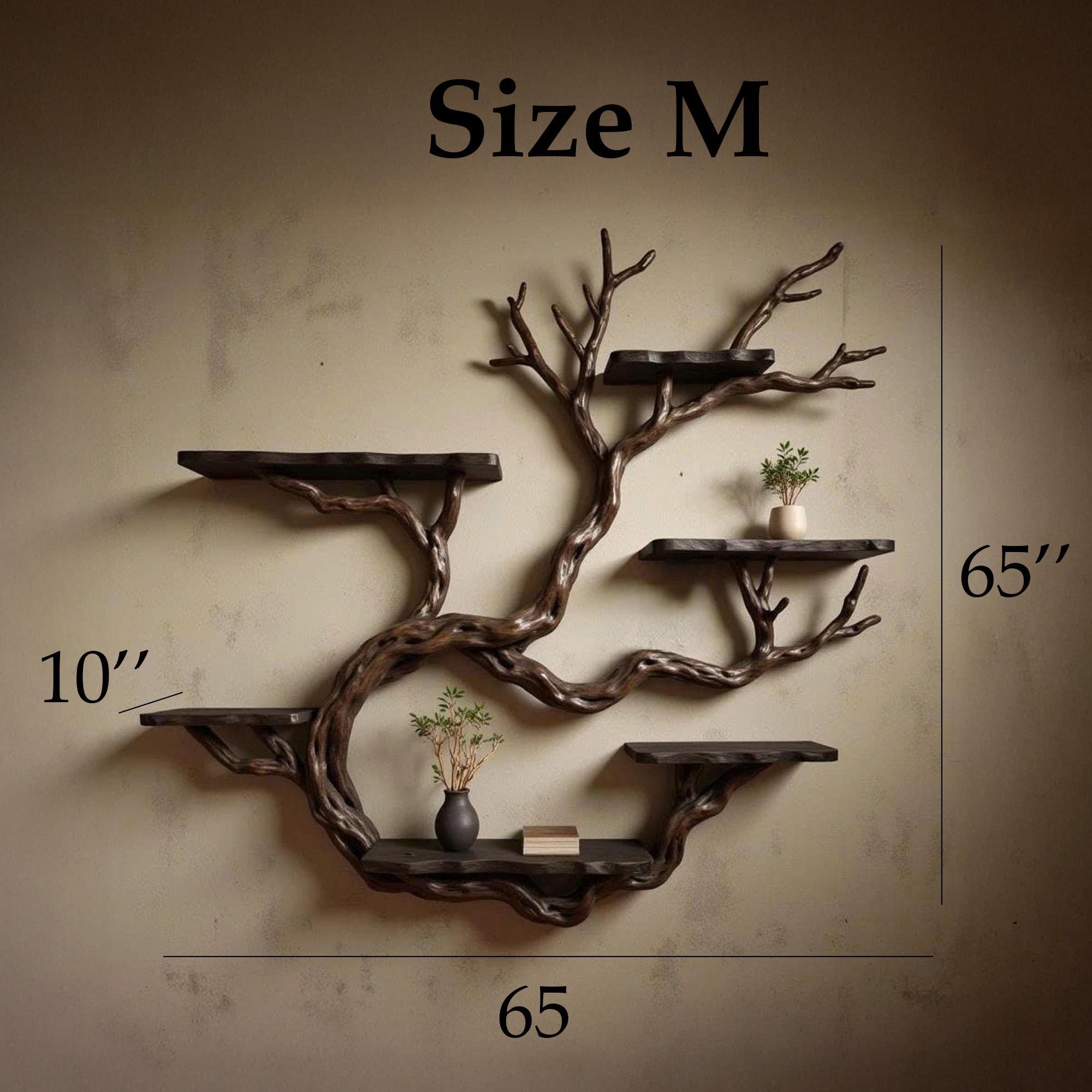 Wall mount driftwood tree shelf rustic bookshelf branch tree shape art sculptured housewarming