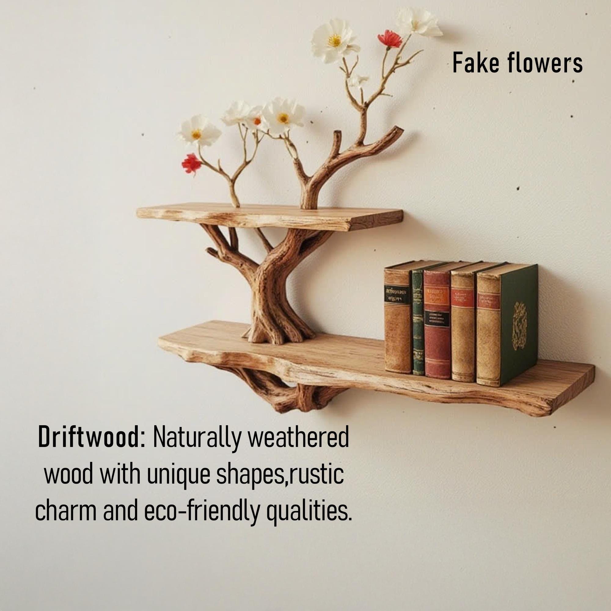 Natural driftwood tree branch shelf handmade rustic wooden wall decor solid wood bookshelf unique boho floating shelves for home & office