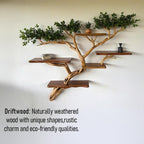 Tree branch bookshelf floating live edge shelf fake leaf wall mount tree shelf handcraft solid wood furniture