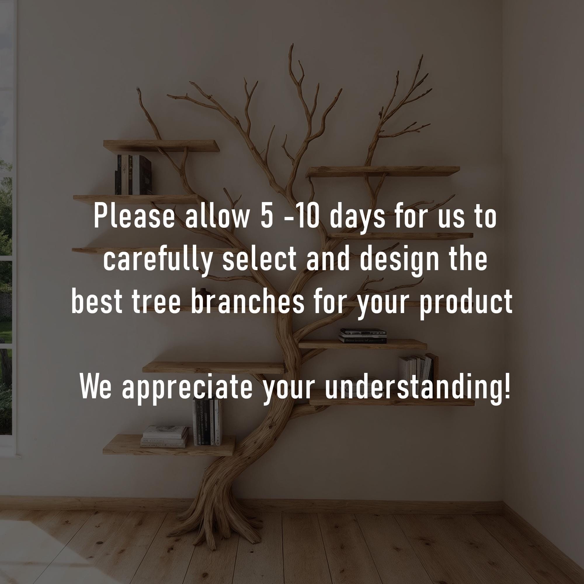 Tree branch bookshelf art wall mount driftwood shelf solid wood bookcase for home