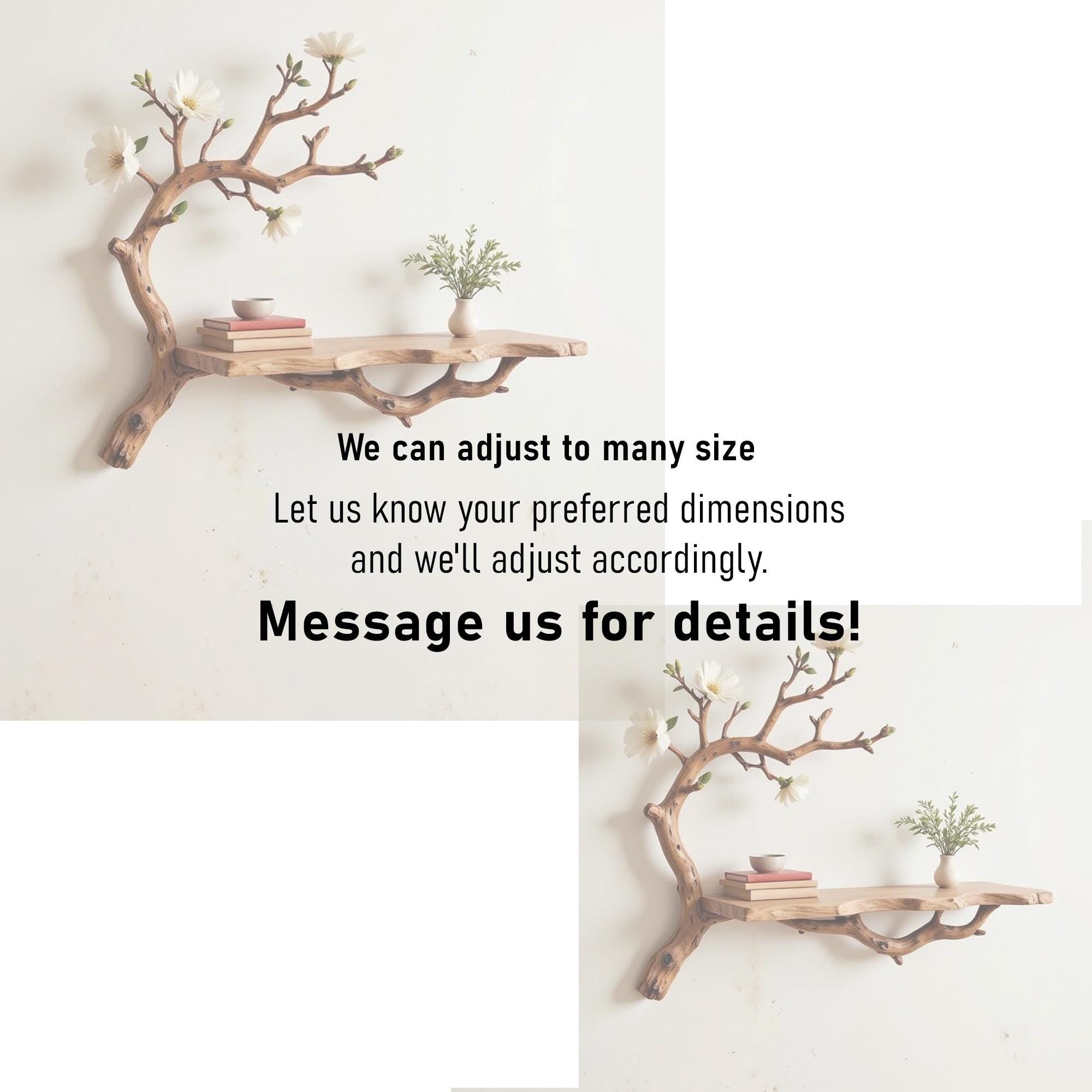 Floating book shelf driftwood branch on wall fake flowers live edge shelves decor for home