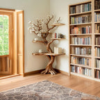 Tree corner floating bookshelf driftwood branch bookcase wood wall book shelving rustic corner shelf unique living room decoration