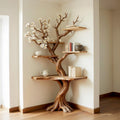 Tree corner floating bookshelf driftwood branch bookcase wood wall book shelving rustic corner shelf unique living room decoration