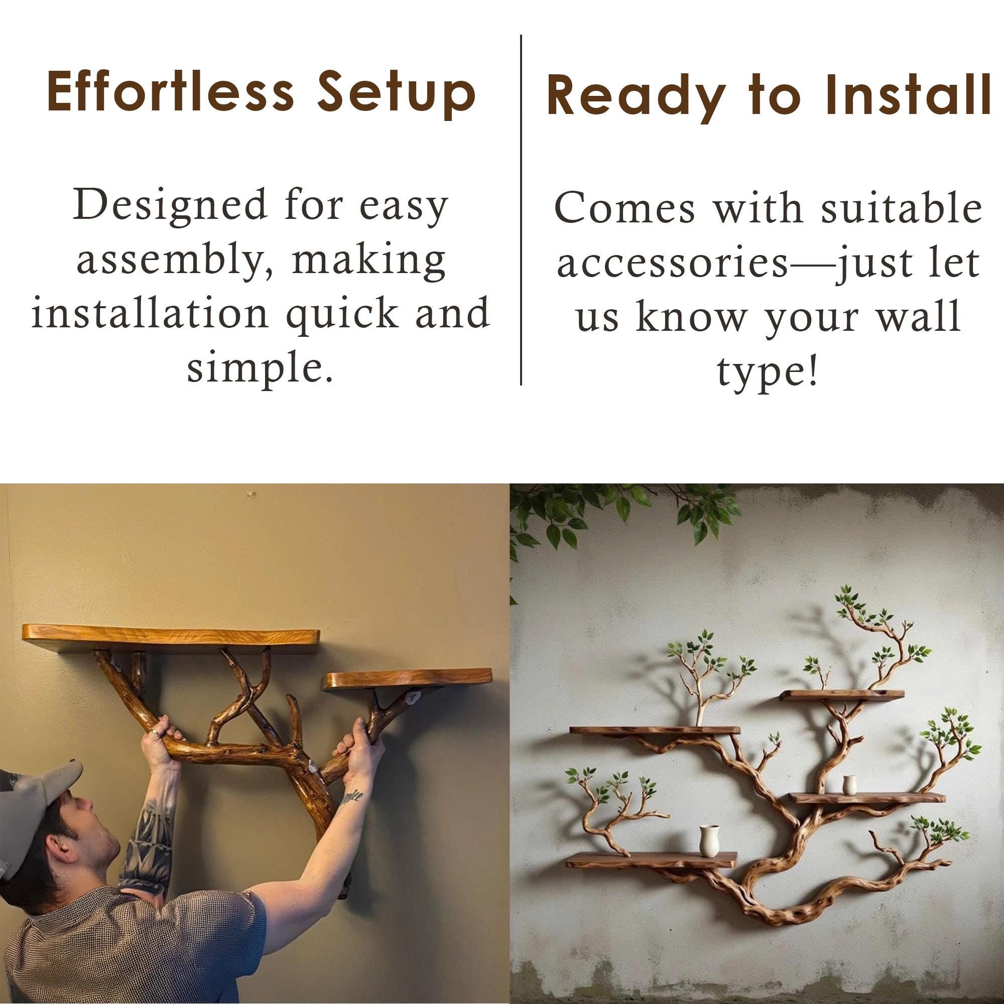 Floating bookshelf tree branch book shelf solid wood wall mounted shelves fake leaf bookcase decor