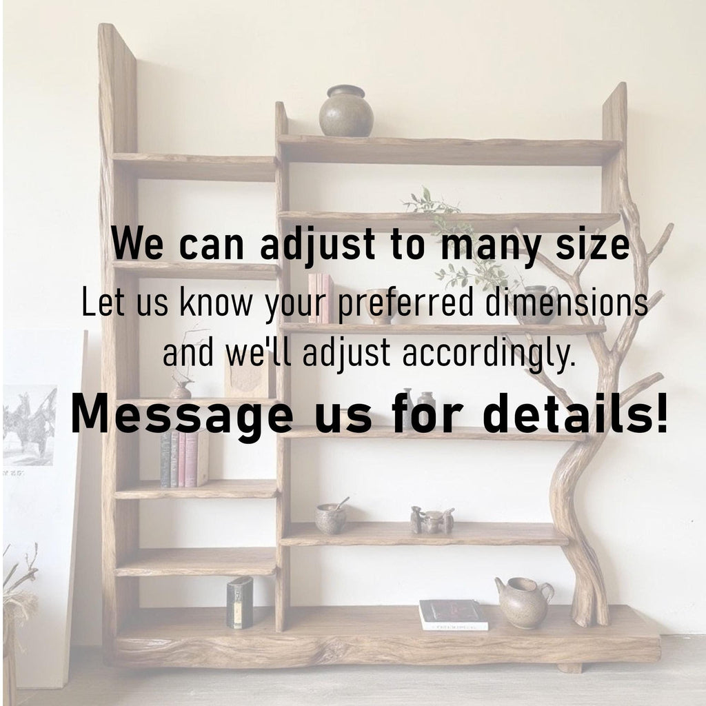 Handmade tree branch bookshelf solid wood live edge furniture display shelf bookcase decoration