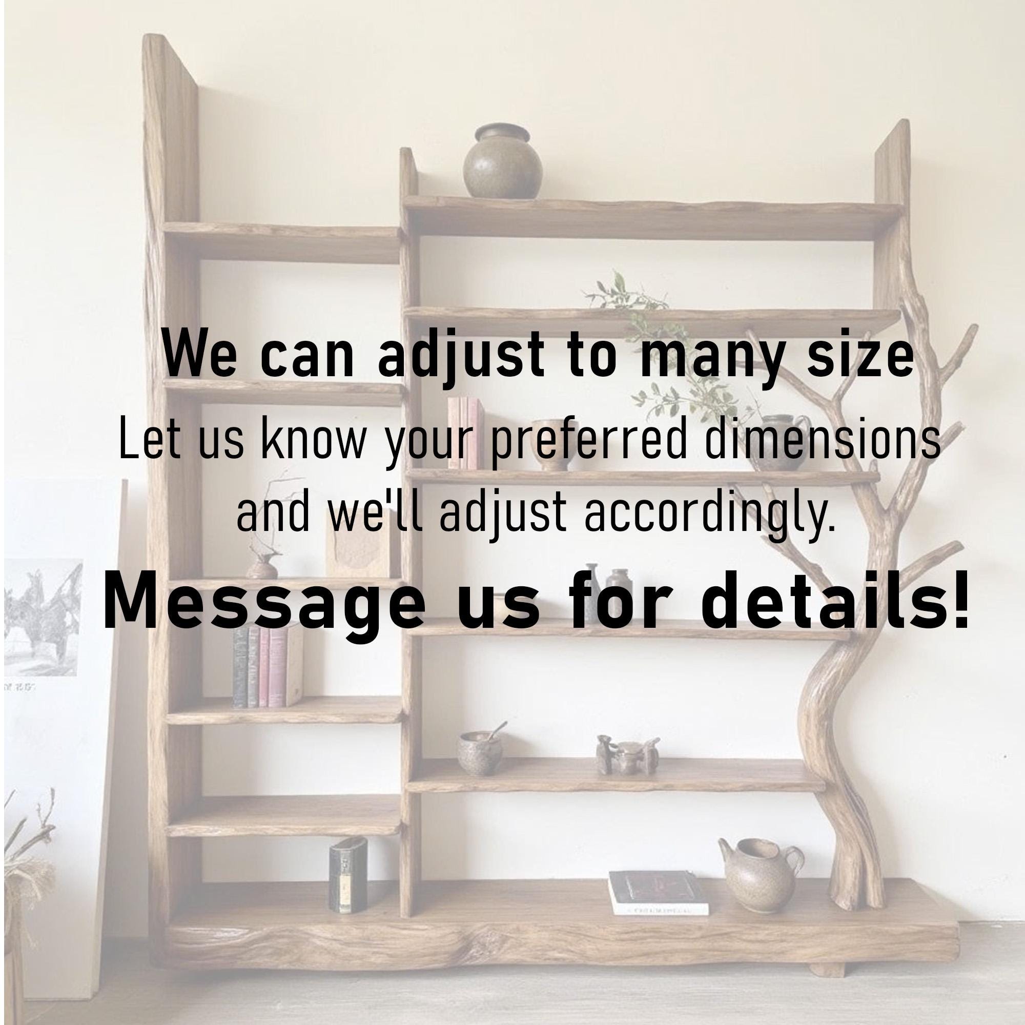 Handmade tree branch bookshelf solid wood live edge furniture display shelf bookcase decoration