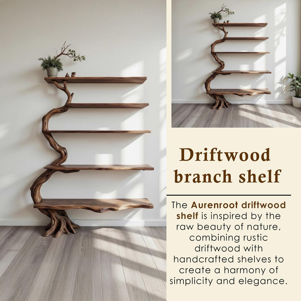 Tree branch bookshelf wall mount reclaimed wood bookcase driftwood sculpture art floating shelves decor