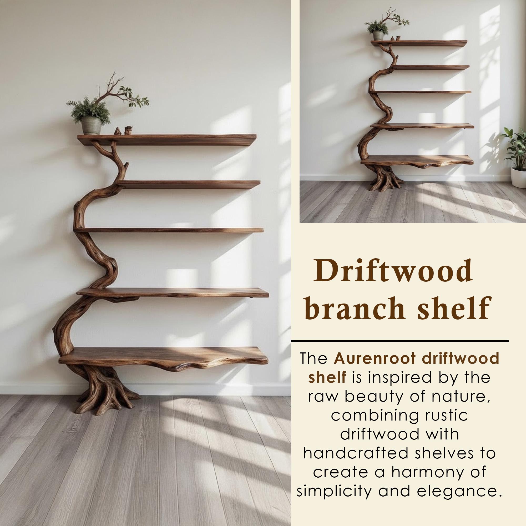 Tree branch bookshelf wall mount reclaimed wood bookcase driftwood sculpture art floating shelves decor