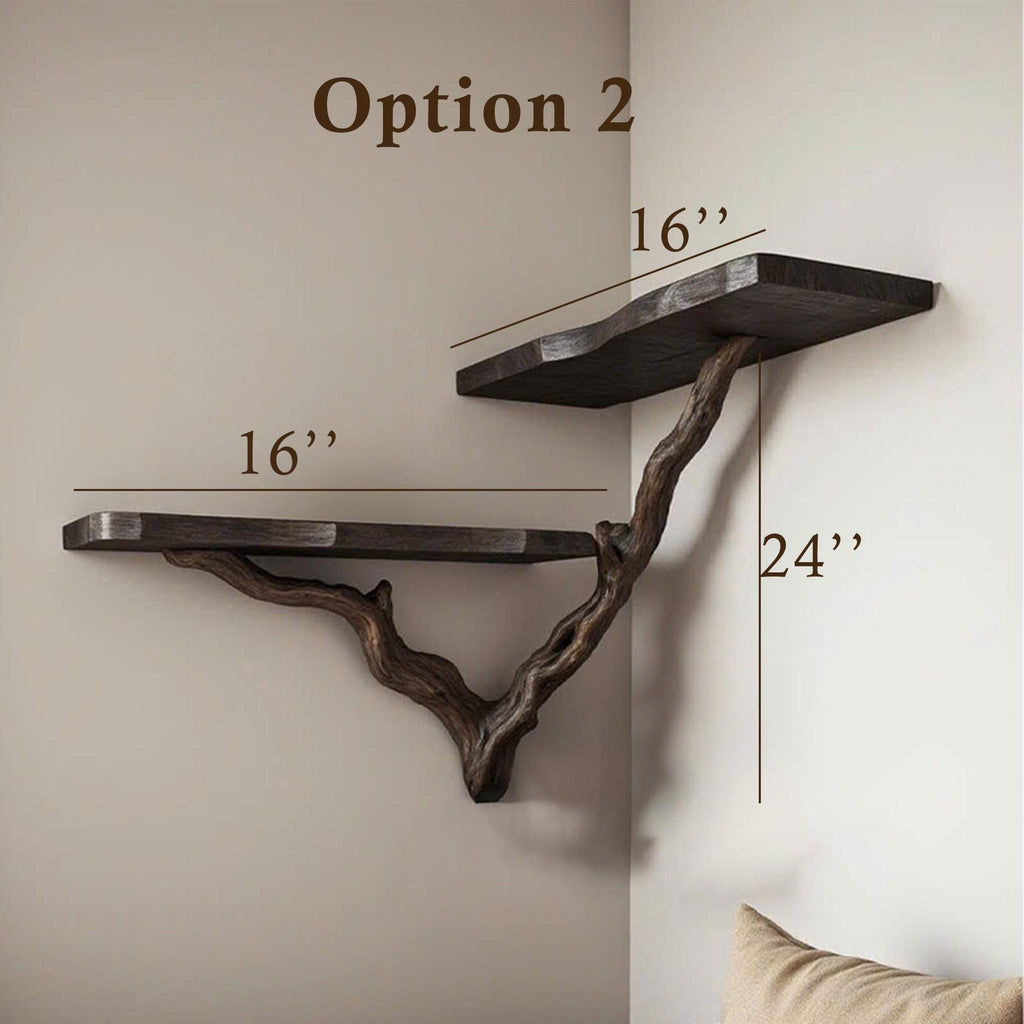 Tree branch bookshelf floating corner black wall shelf driftwood shelves gift for the home