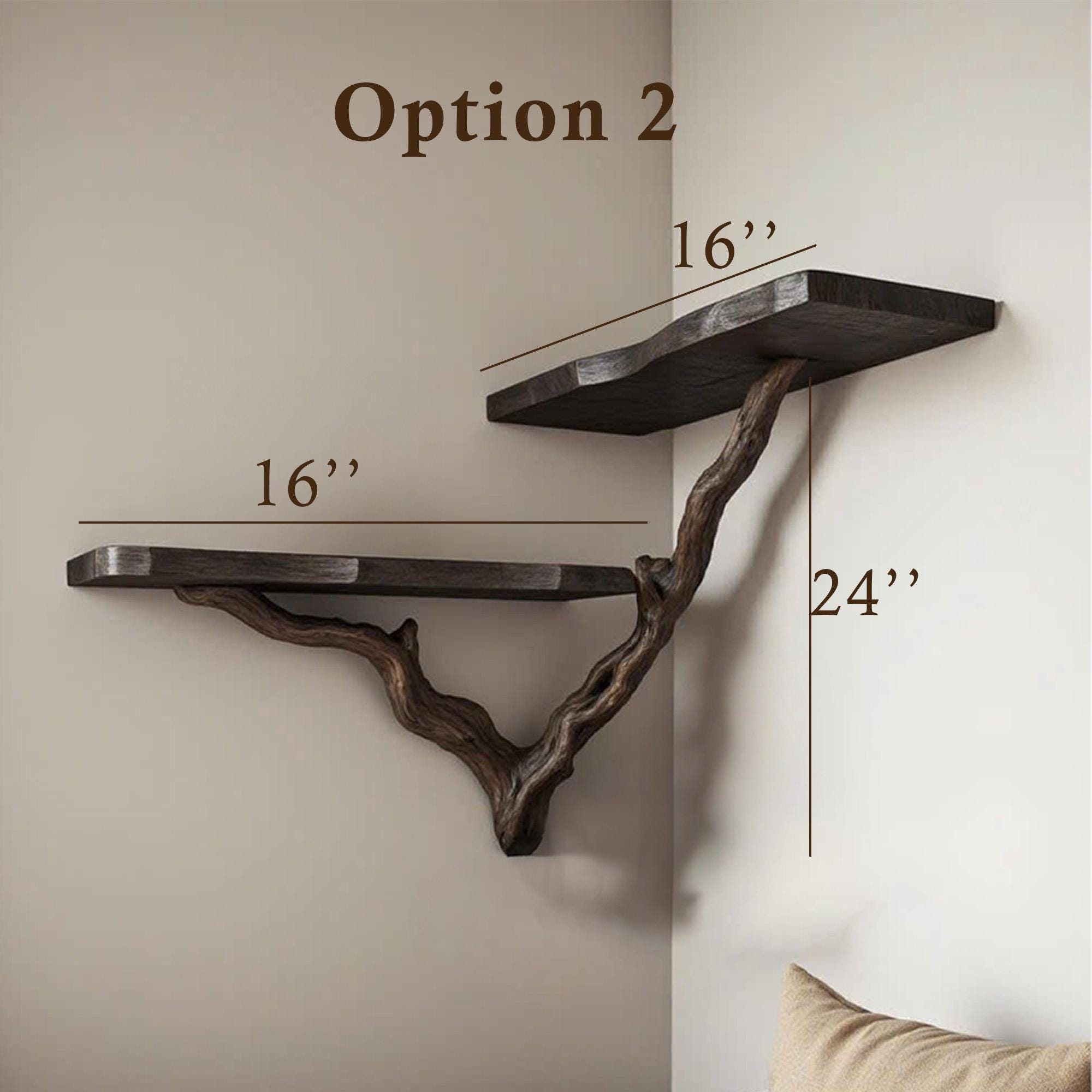 Tree branch bookshelf floating corner black wall shelf driftwood shelves gift for the home