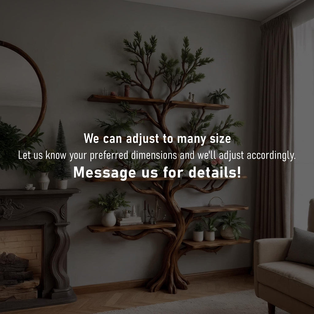 Driftwood bookshelf tree branch shelf art wall mount solid wood bookcase handmade furniture decor