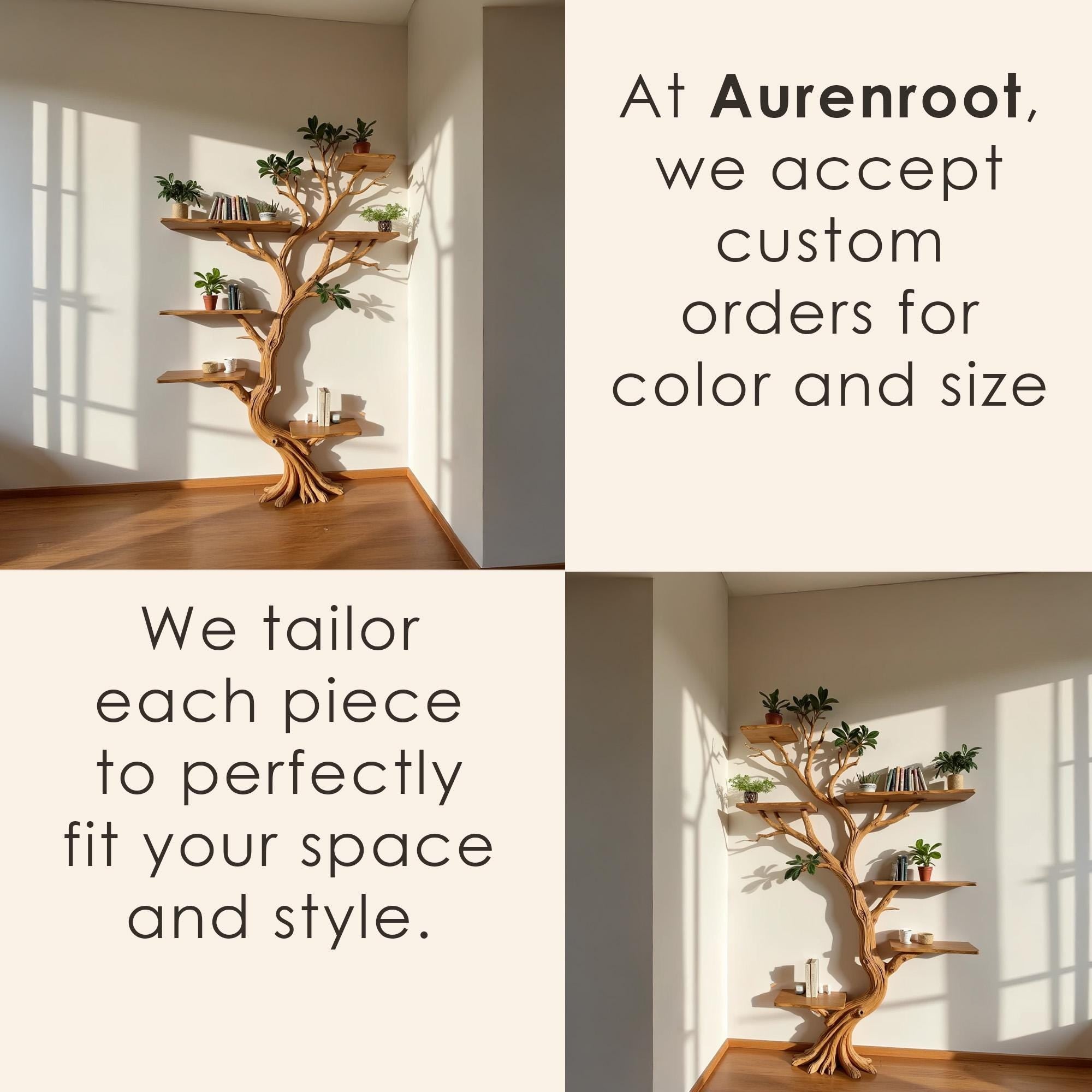 Driftwood branch shelf tree bookshelf art solid wood bookcase home decor