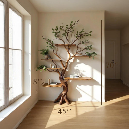 Driftwood branch bookshelf tree floating shelf solid wood bookcase home decor for living room