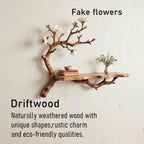 Floating book shelf driftwood branch on wall fake flowers live edge shelves decor for home