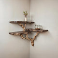 Driftwood corner wall shelf natural solidwood bookshelf art tree bracnh bookshelves unique floating shelves wall mount handmade furniture