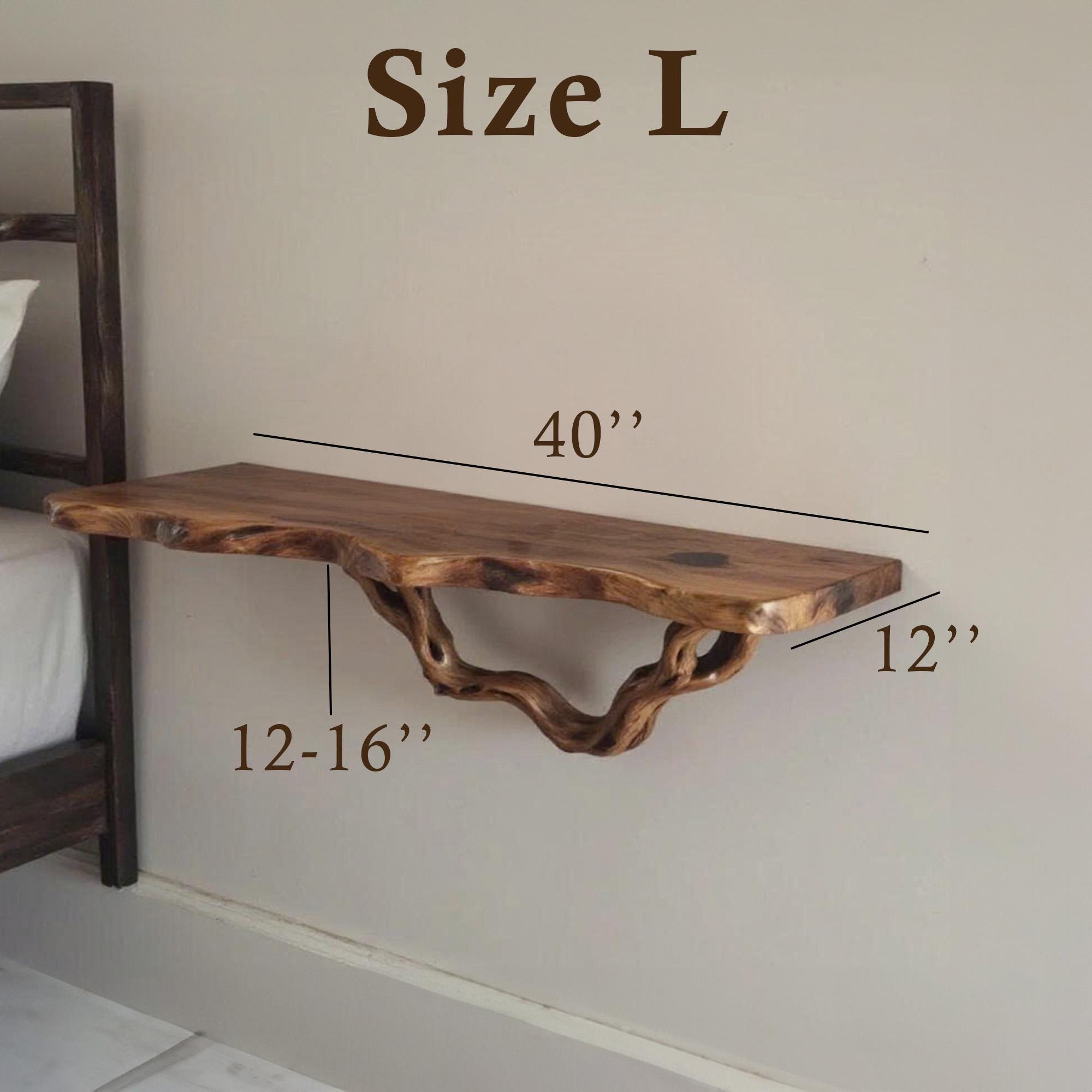 Floating shelf natural solid wood bookshelf rustic night stand mini bedside art tree driftwood branch shelf wall mount handmade furniture