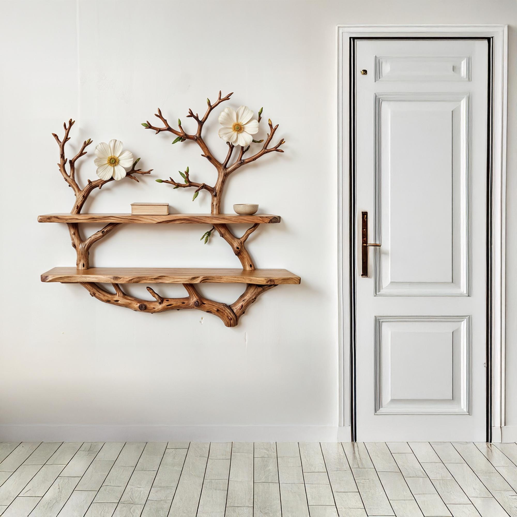 Natural driftwood shelf tree branch bookcase art solid wood bookshelf art wall mount bookshelf decor