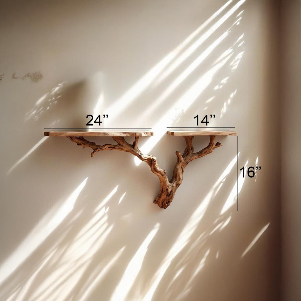 Tree branch bookshelf driftwood shelves art floating wall shelf unique decor gift for him