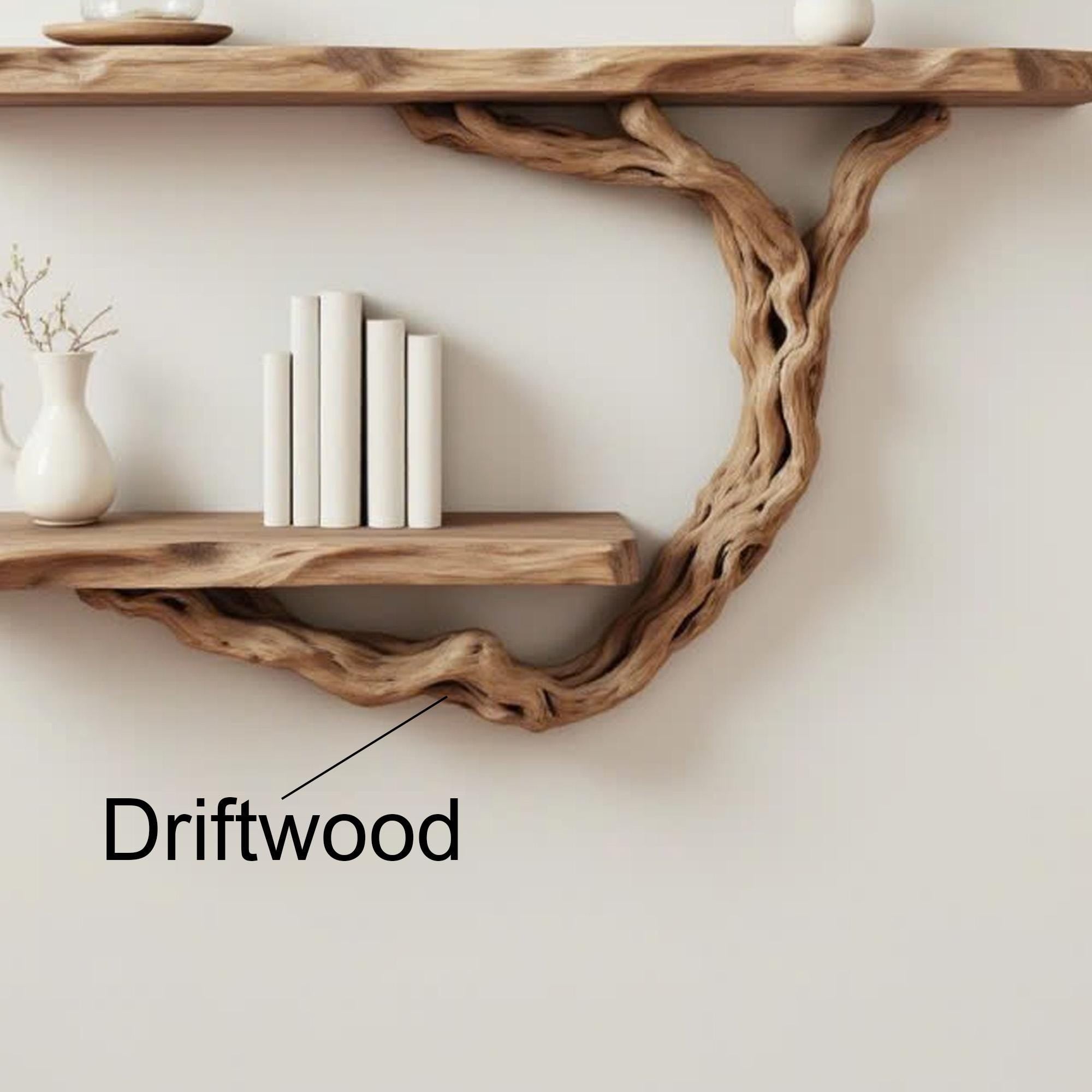 Driftwood shelf solidwood bookshelf art decor tree book shelves wall mount handmade furniture