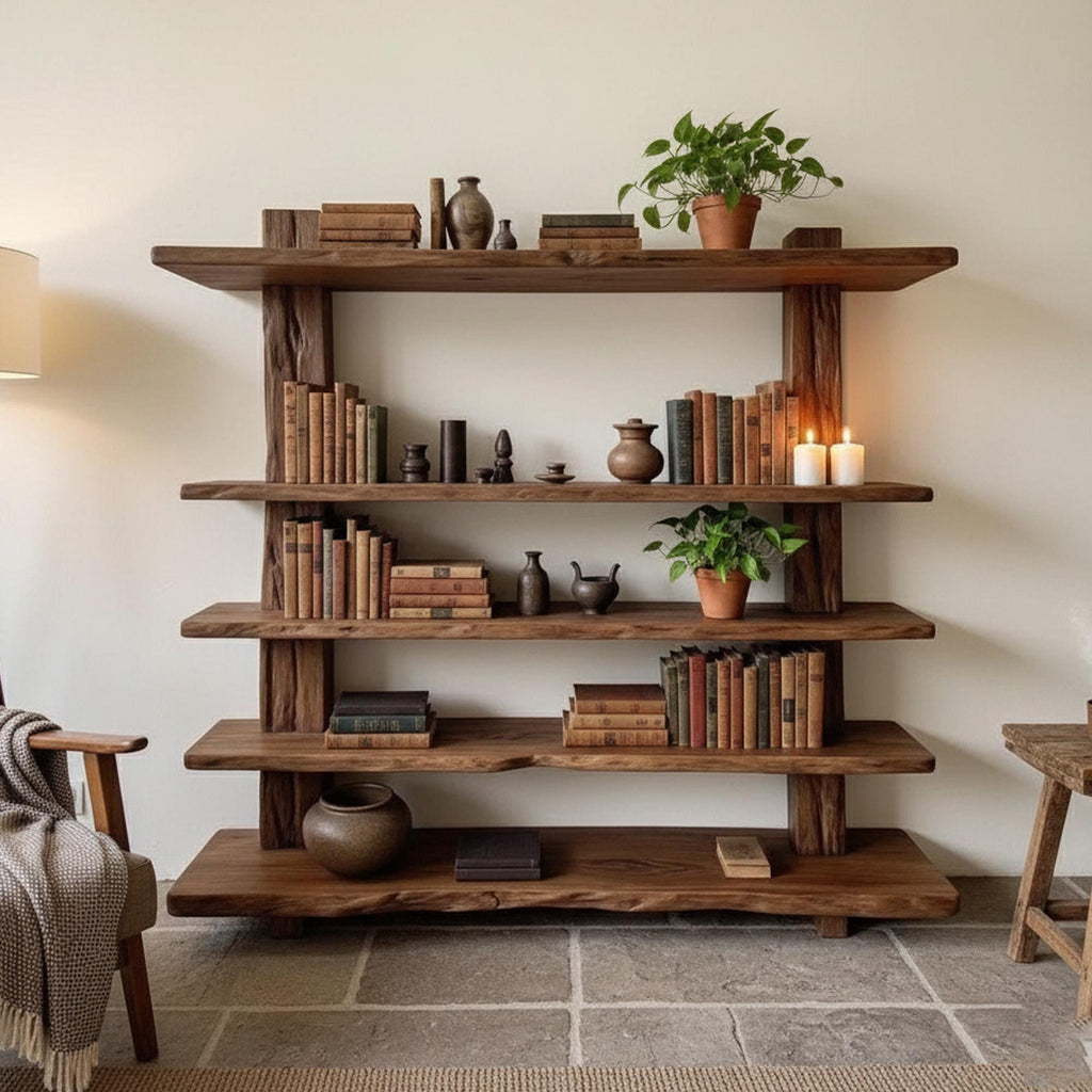 Solid wood bookcase wall mount driftwood bookshelf cabinet mid century shelving display