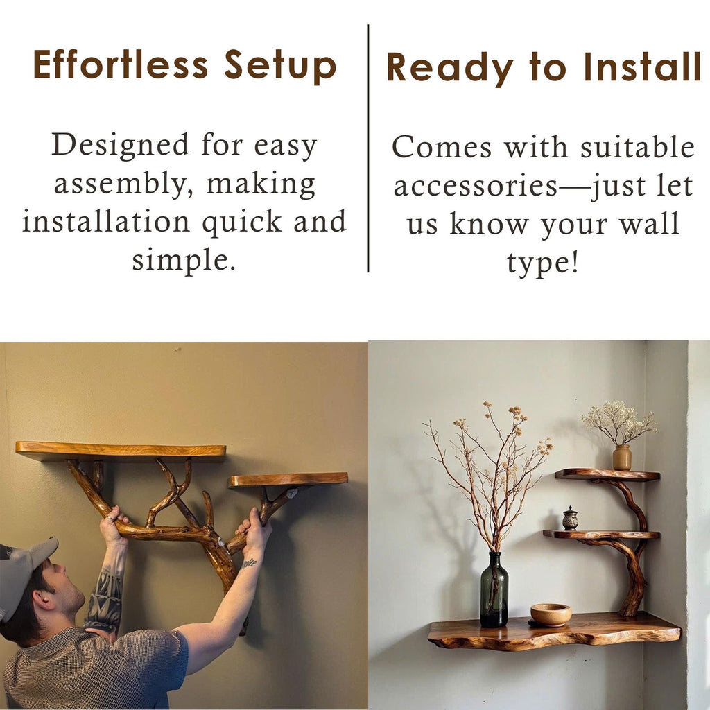 Tree branch bookshelf live edge corner shelf drifwood branch solid wood bookshelves floating shelves on wall art decor