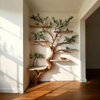 Driftwood corner shelf tree branch bookshelf art decor solid wood bookcase home