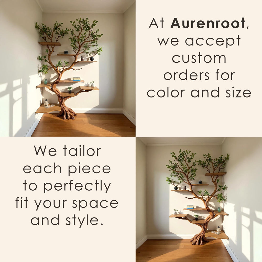 Tree driftwood branch bookshelf art decor bookcase solid wood wall mounted