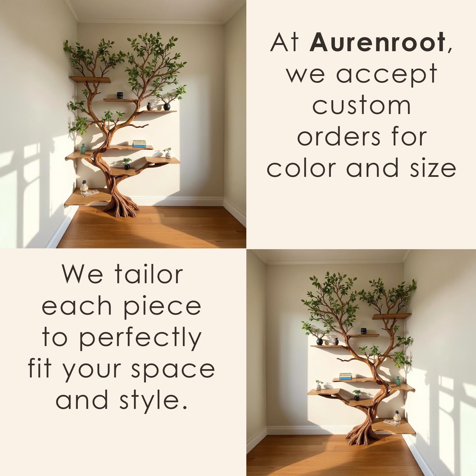 Tree driftwood branch bookshelf art decor bookcase solid wood wall mounted