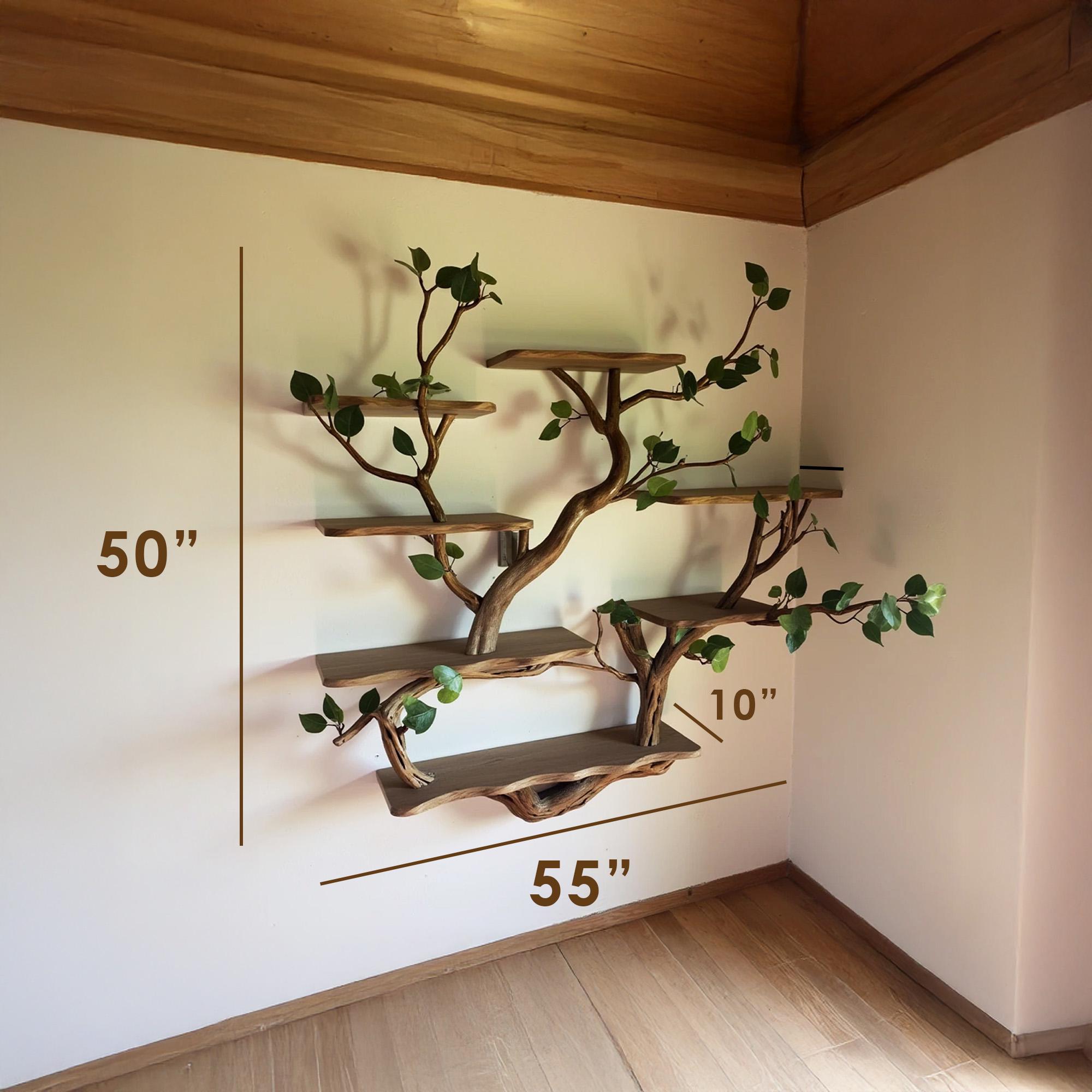 Floating shelf driftwood branch bookcase tree bookshelf wall mount solid wood shelves art decor home for living room