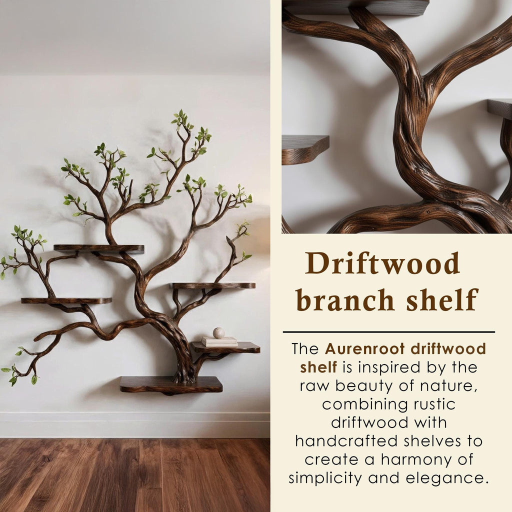 Floating tree branch book shelf on wall live edge floating shelves art bookshelf solid wood for home decor