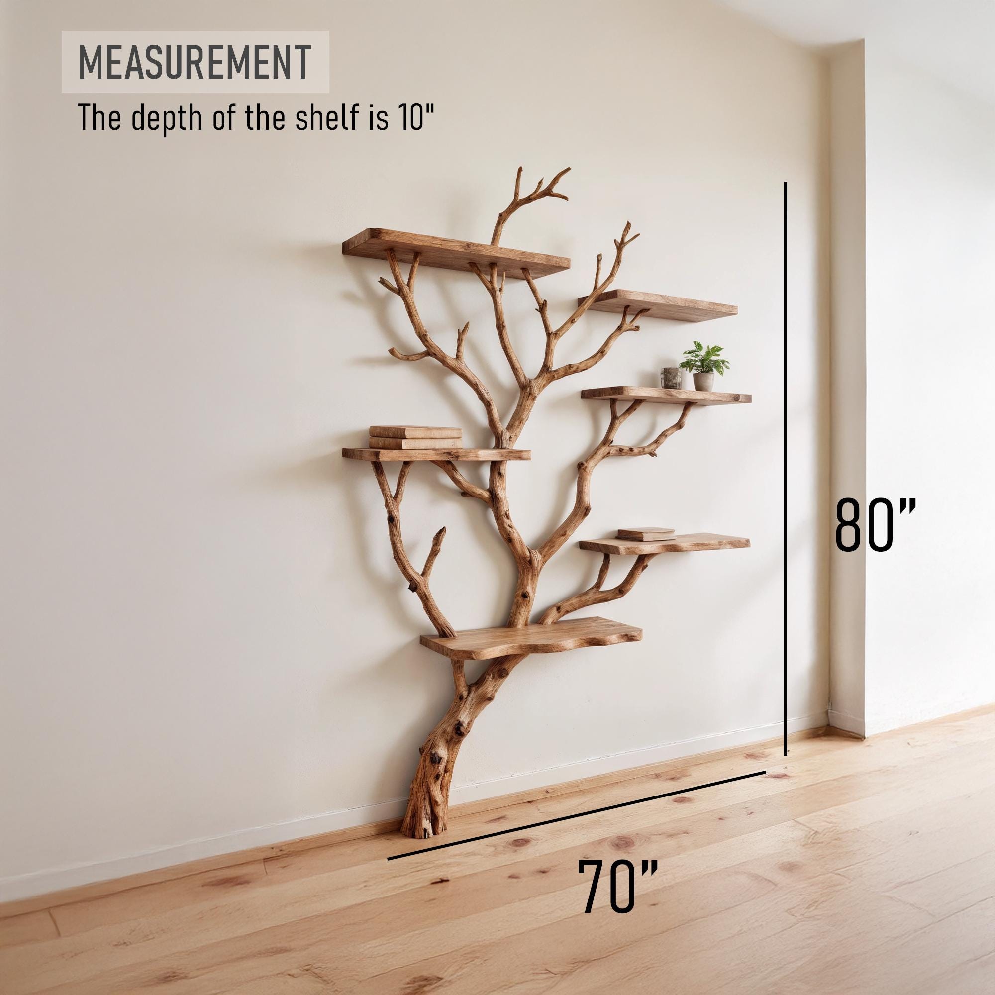 Tree branch bookshelf wall mounted bookcase driftwood shelf solid wood bookshelves art decor