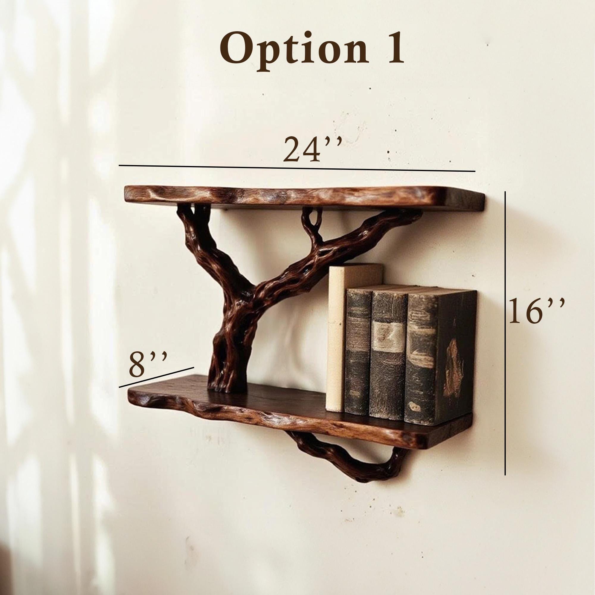 Driftwood floating bookshelf solid wood walnut bookcase on wall book shelf decor entryway
