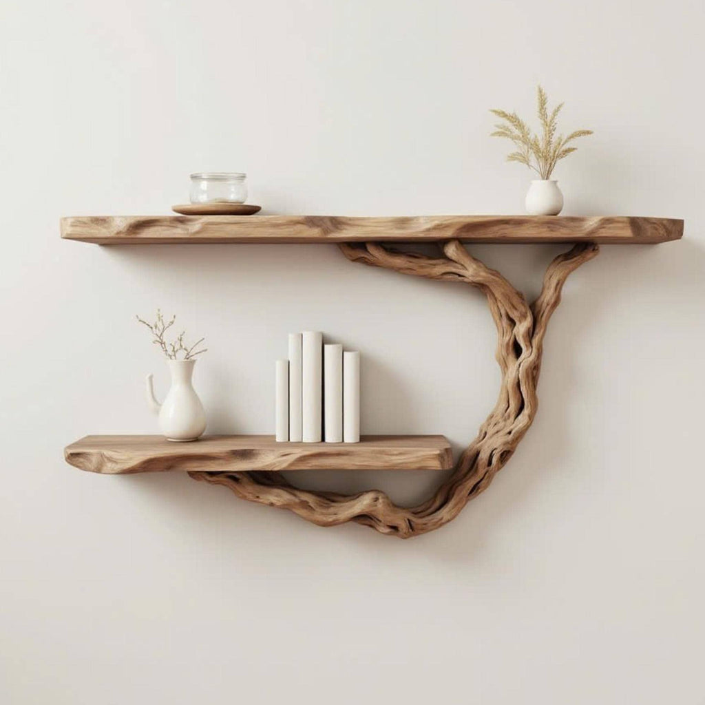 Driftwood shelf solidwood bookshelf art decor tree book shelves wall mount handmade furniture