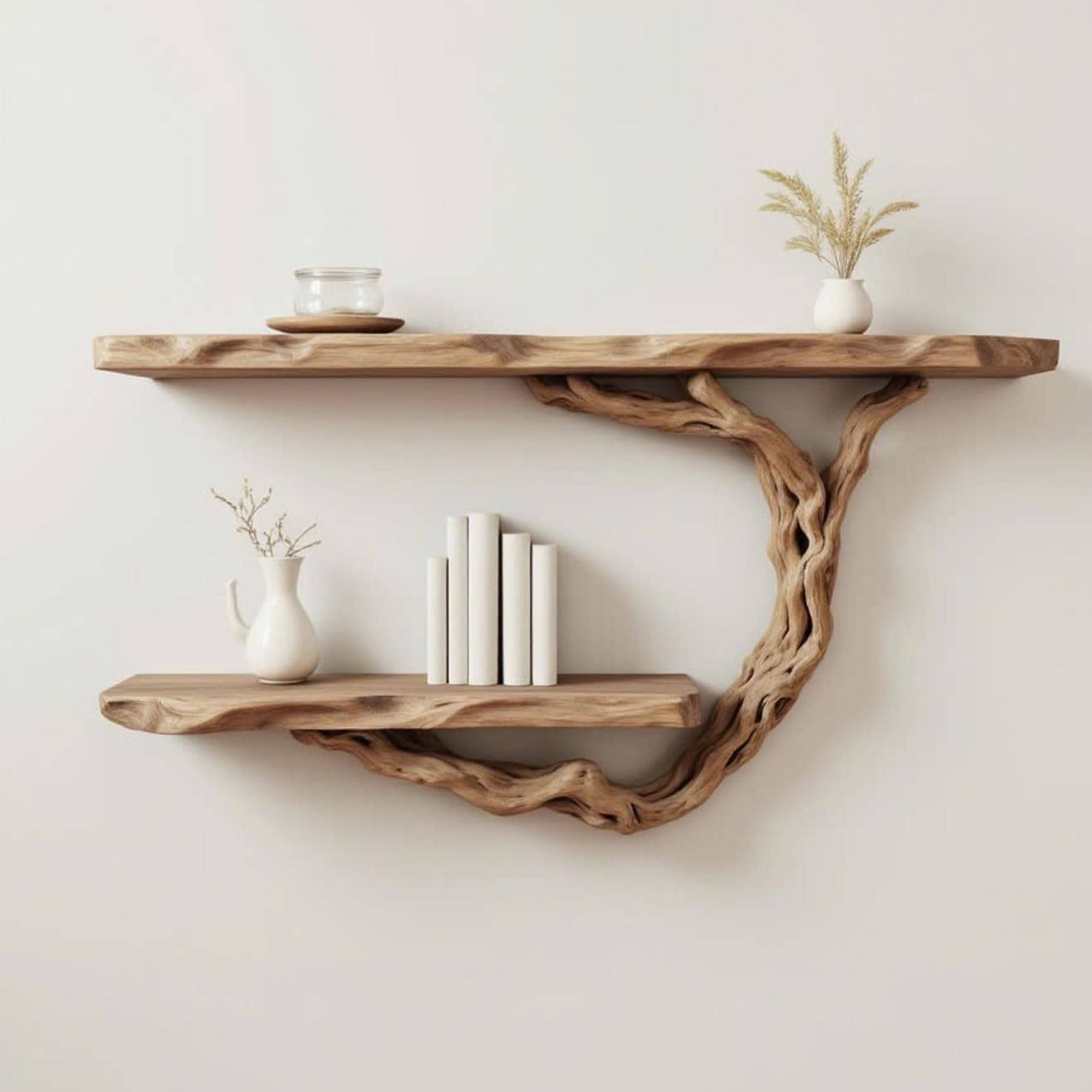 Driftwood shelf solidwood bookshelf art decor tree book shelves wall mount handmade furniture