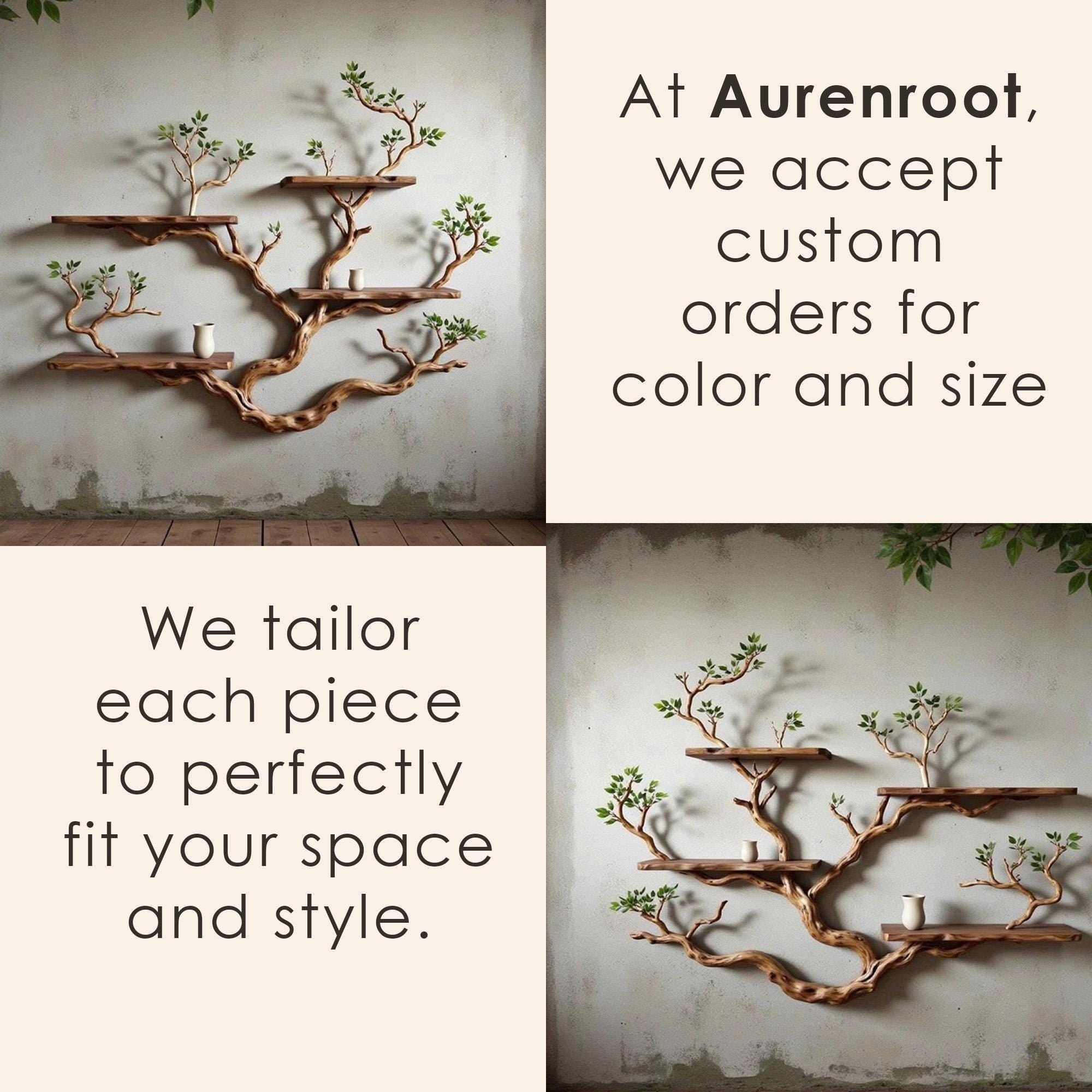 Floating bookshelf tree branch book shelf solid wood wall mounted shelves fake leaf bookcase decor