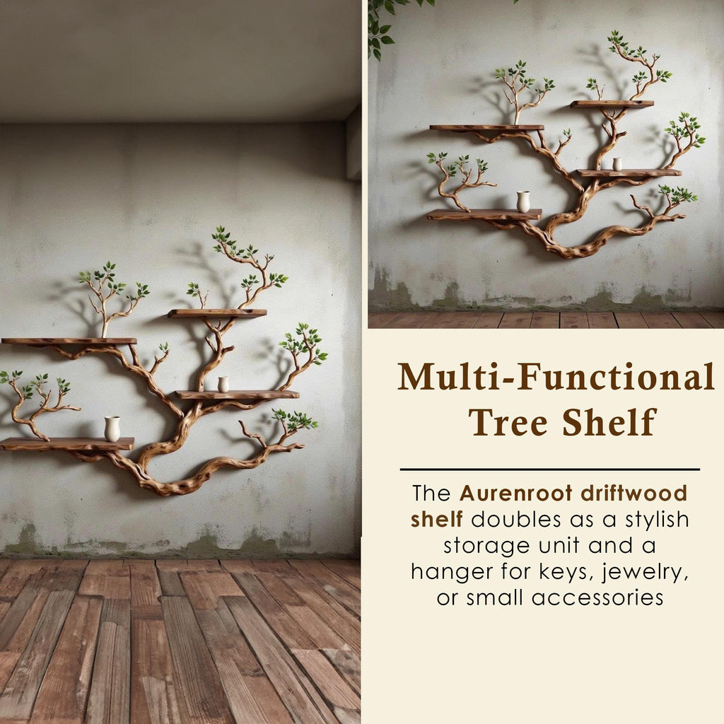 Floating bookshelf tree branch book shelf solid wood wall mounted shelves fake leaf bookcase decor