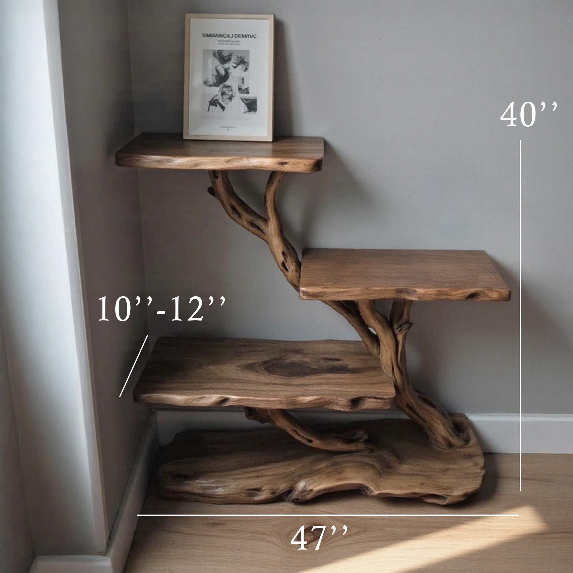 Driftwood nightstand bedside bookshelf tree branch bookcase free standing mini stand shelving rustic home decoration