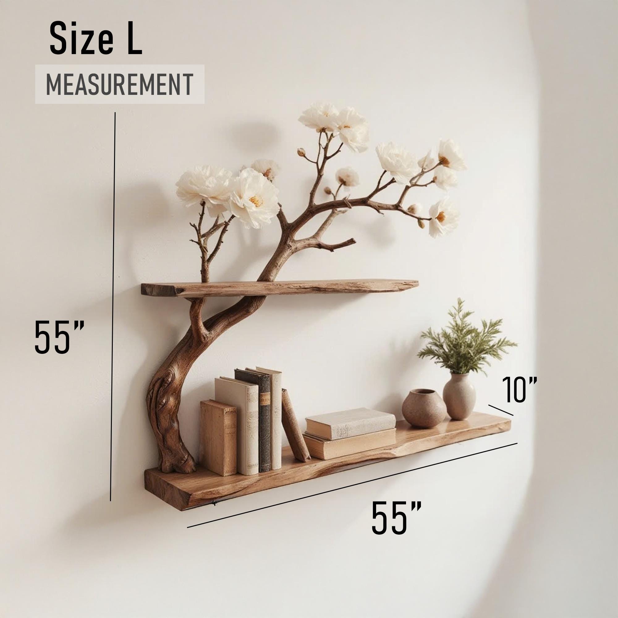 Natural driftwood branch bookshelf rustic tree book shelf art solid wood bookcase for entryway space decor