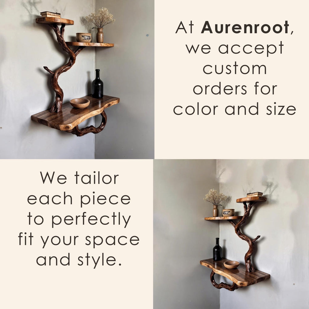 Floating book shelf wood corner tree branch shelves wall mount unique bookshelf decor driftwood art decor for home