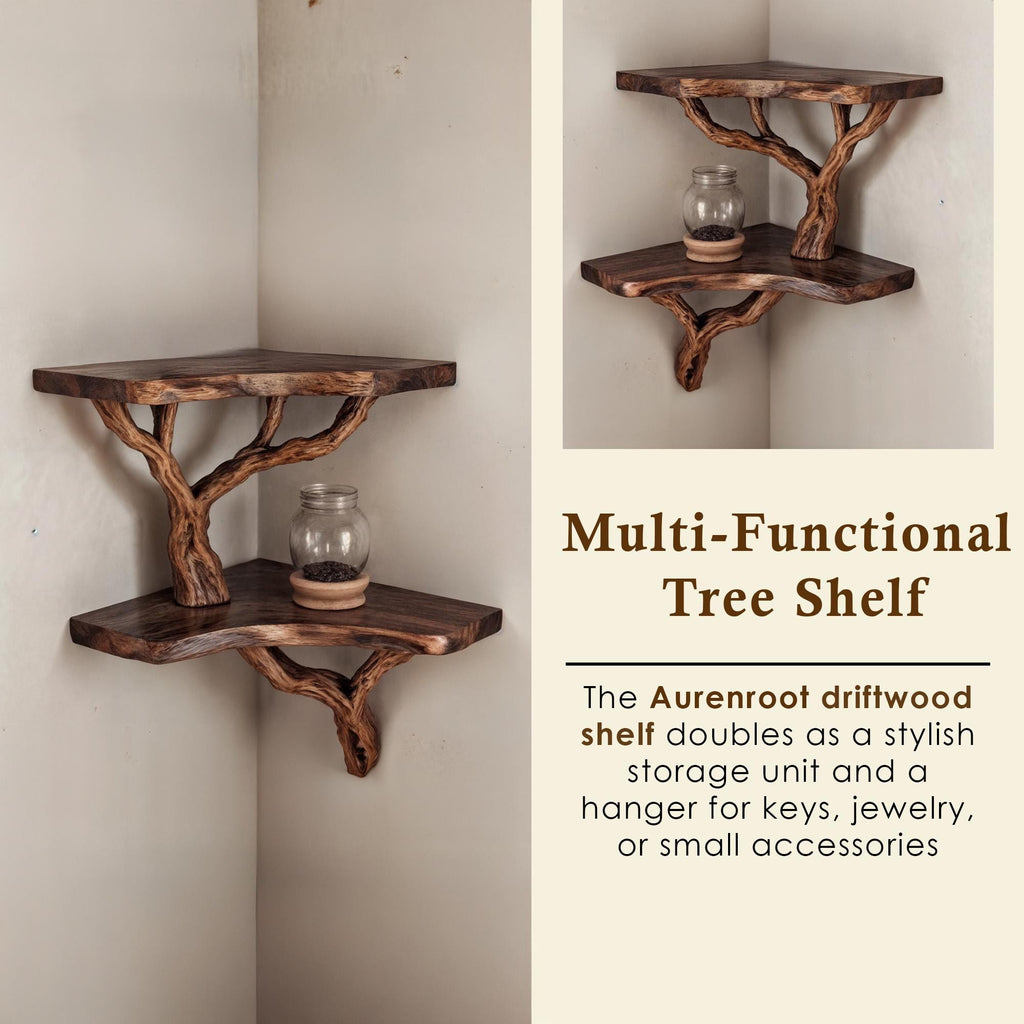 Driftwood corner wall shelf natural solid wood bookshelf art tree branch bookshelves unique floating shelves wall mount handmade furniture