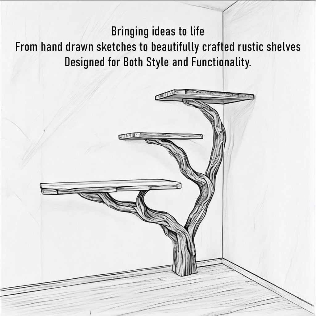 Driftwood console table tree branch shelf handmade rustic solid wood desk unique floating shelf entryway