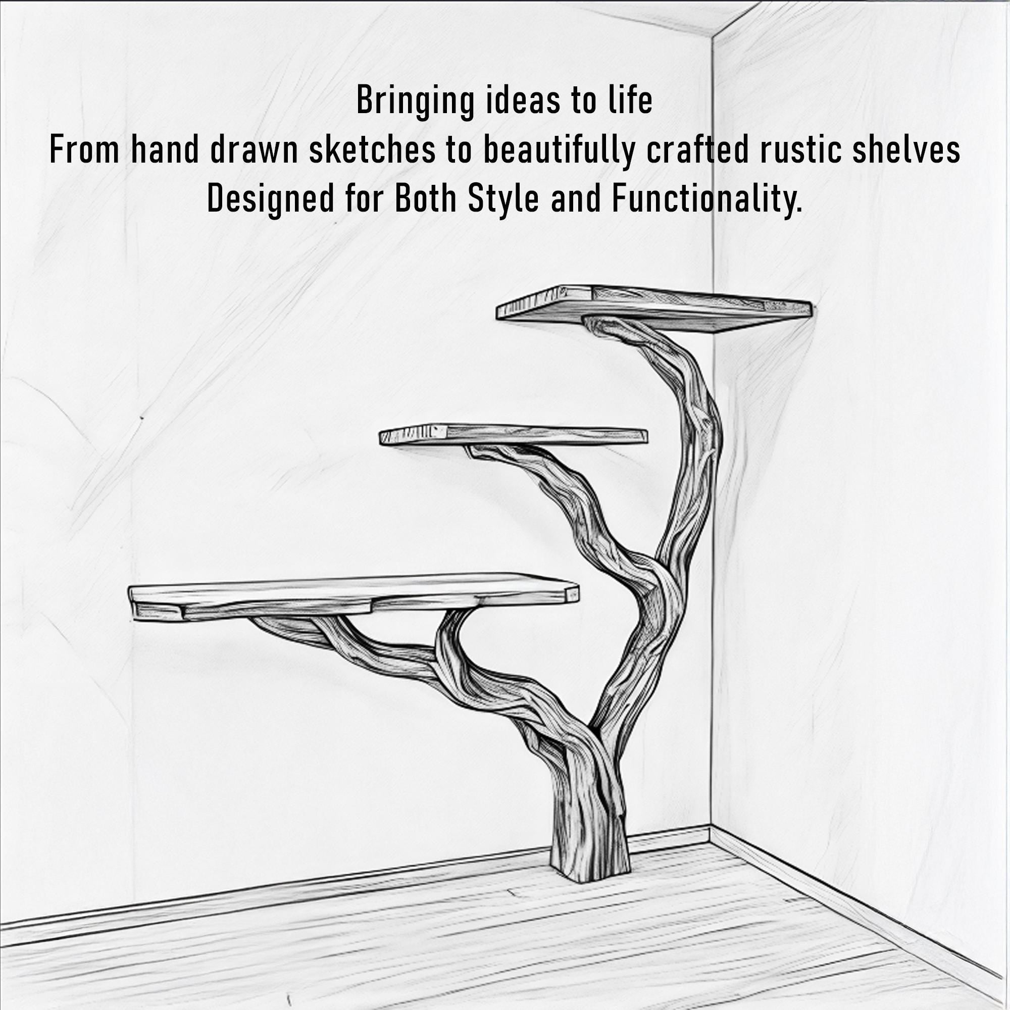 Driftwood console table tree branch shelf handmade rustic solid wood desk unique floating shelf entryway