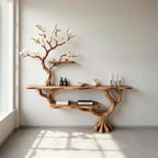 Driftwood console table tree branch entryway table narrow bookshelf display bookcase solid wood
