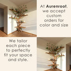 Driftwood branch corner bookshelf tree shelf solid wood bookcase home decor for living room